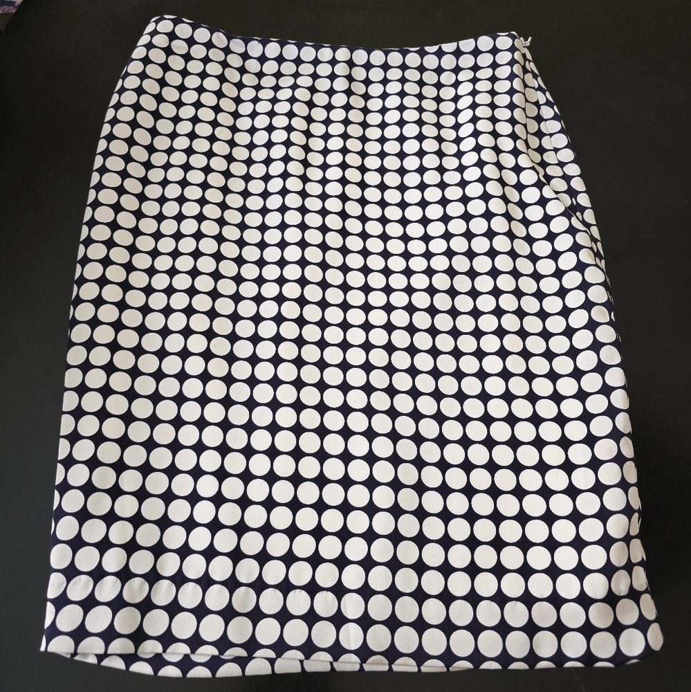 BANANA REPUBLIC Black & White Silk Polka Dot Pencil Skirt 0